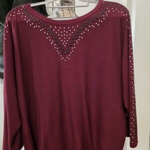 Carolyn Taylor Burgundy Top with Embellishments
